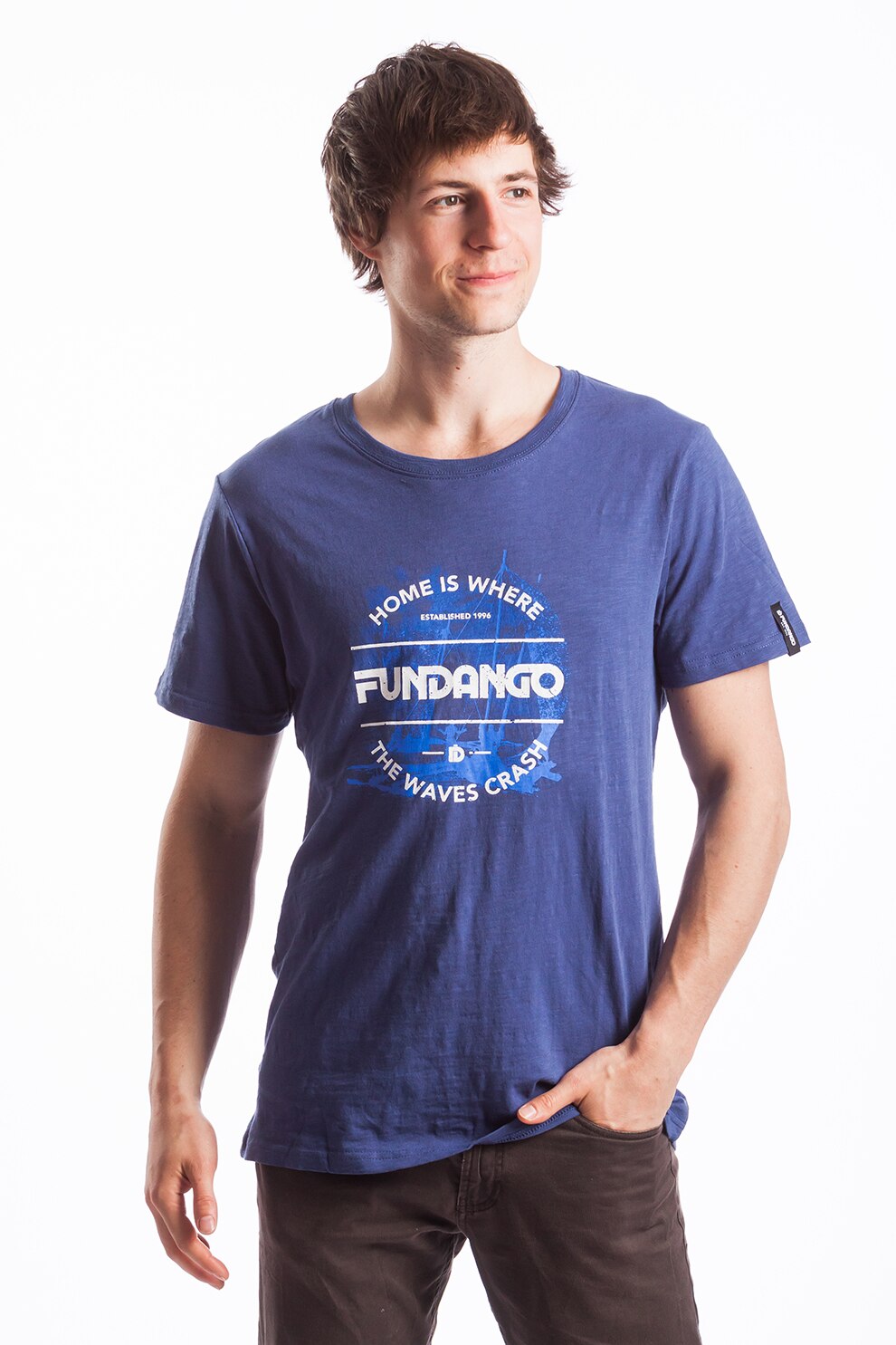 Fundango, Tricou regular fit cu imprimeu grafic si logo, Indigo