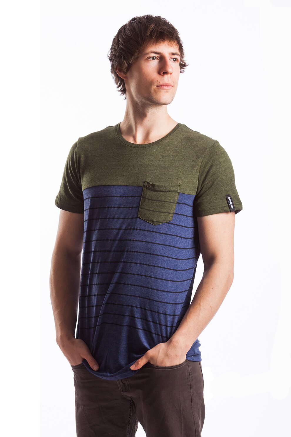 Fundango, Tricou regular fit bicolor Chester, Albastru/Verde militar