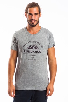 Fundango, Tricou cu logo si imprimeu text Basic, Gri Fundango, Tricou cu logo si imprimeu text Basic, Gri