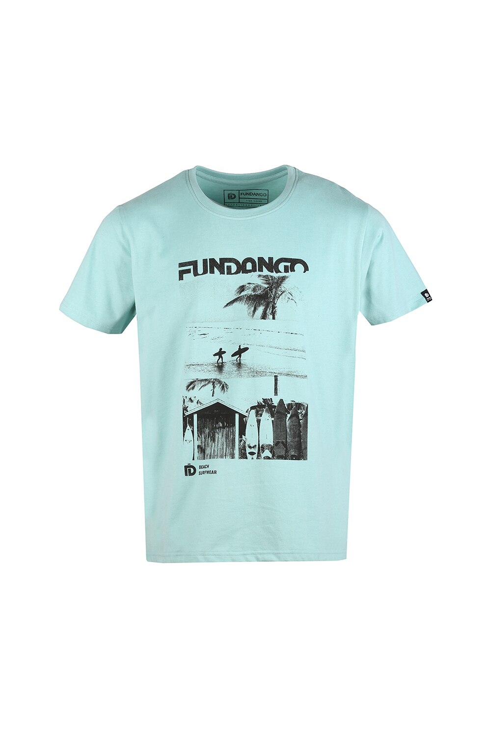 Fundango, Tricou regular fit cu imprimeu grafic si logo, Verde menta, S