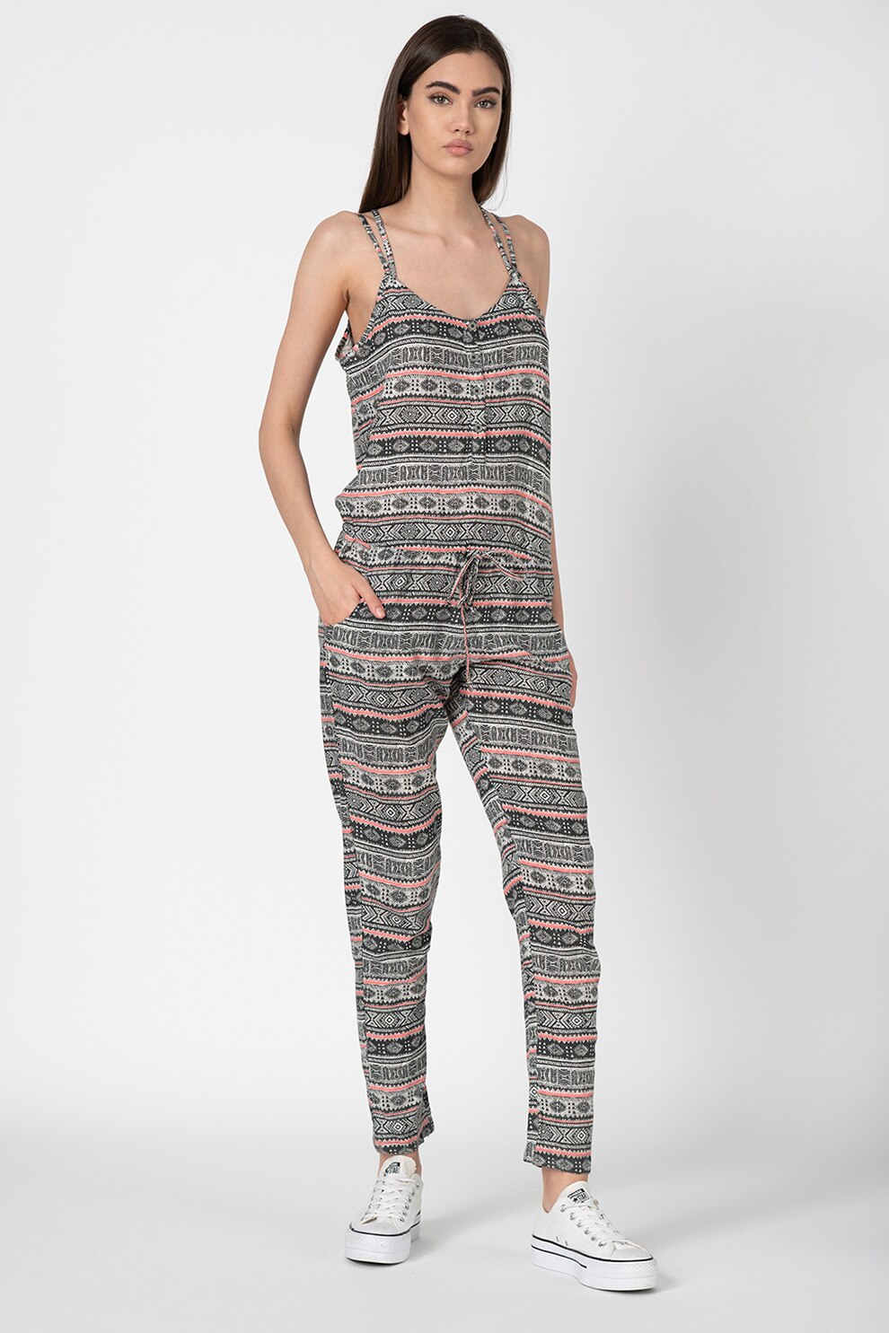 Fundango, Salopeta cu snur Vera, Negru stins/Roz pastel/Alb prafuit, XS