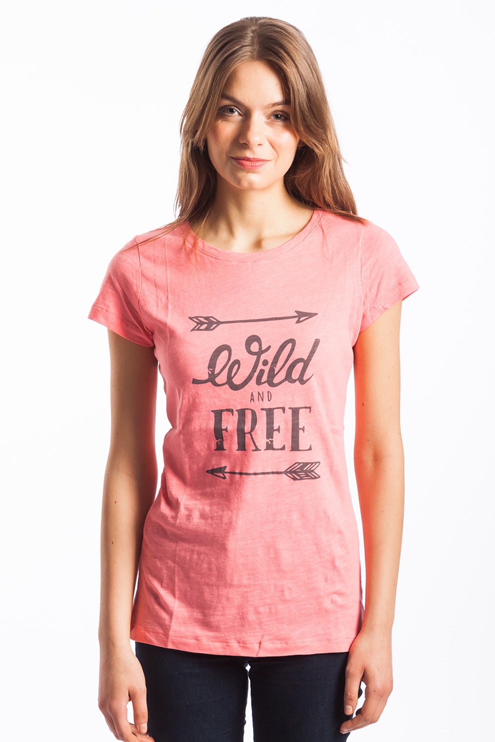 Fundango, Tricou din amestec de bumbac cu imprimeu text, Corai, XS