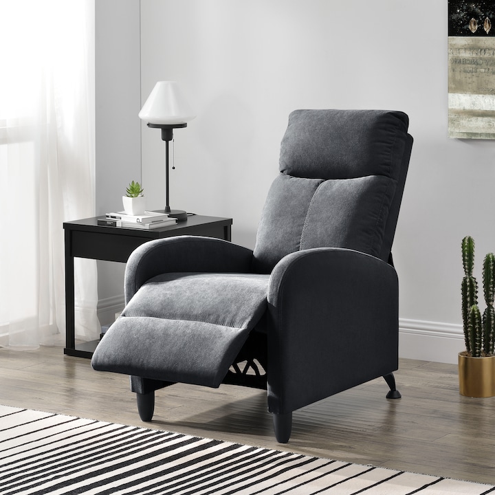 Relax fotel TV fotel kárpitozott fotel dönthető háttámlával fekvőfotel textil sötétszürke [en.casa]®