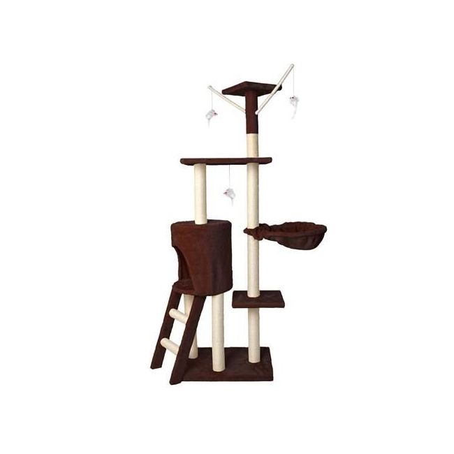 Ansamblu de joaca pentru pisici tip turn, 5 nivele, inaltime 138cm, Maro/Alb