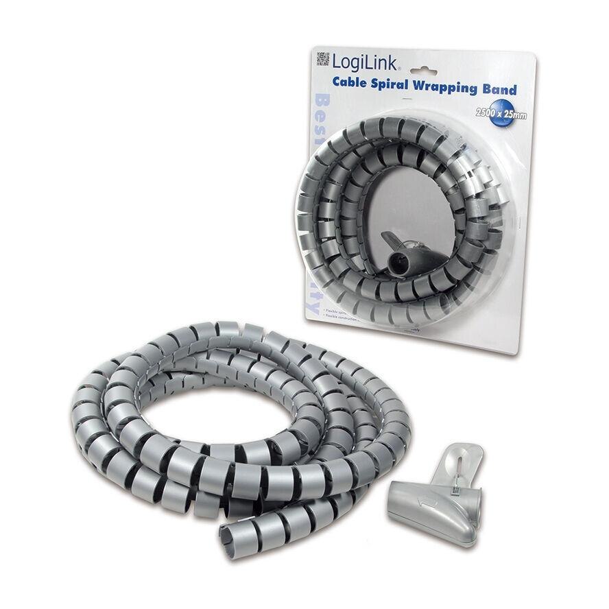 Organizator flexibil pentru cabluri LogiLink model KAB0013, argintiu, 2500 x 25 mm