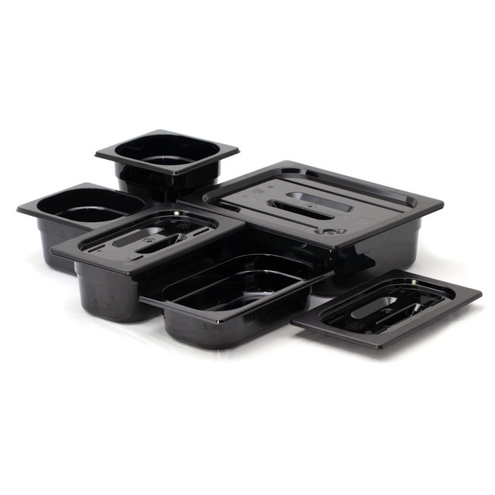 GN Hőálló edény 1/9 - PC - Fekete - 1 L - 176x108x100 mm
