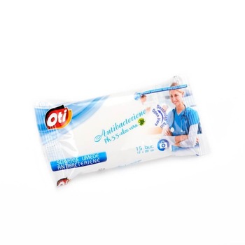 Servetele Umede Antibacteriene OTI cu Aloe Vera, 15 Buc/Pachet, PH 5.5 Servetele Umede Antibacteriene OTI cu Aloe Vera, 15 Buc/Pachet, PH 5.5