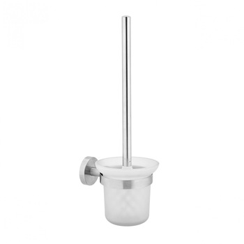 Perie WC din inox cu fixare pe perete si suport din sticla Perie WC din inox cu fixare pe perete si suport din sticla