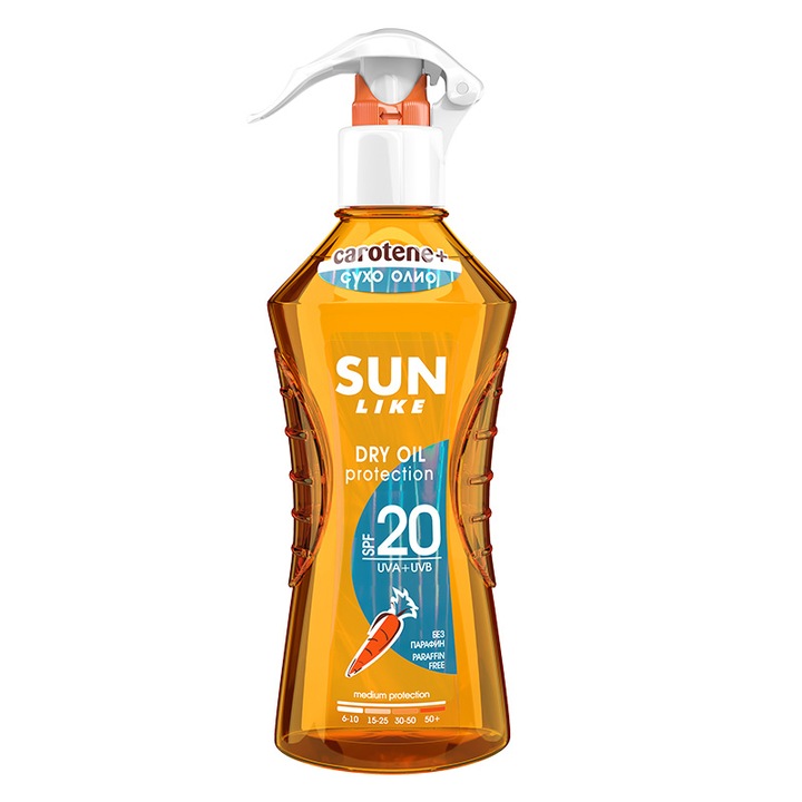 Ulei protectie solara Sun Like, Piele uscata, SPF 20, UVA, UVB, Spray, 200 ml