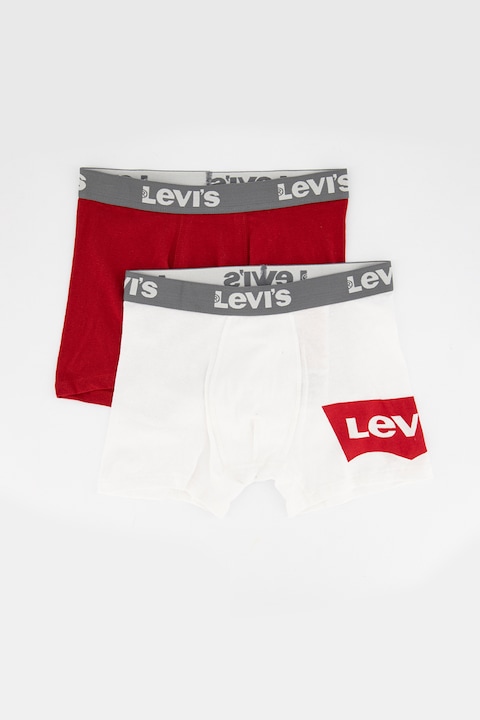 Levi's, Памучни боксерки с лого, 2 чифта, Червен/Бял/Сив