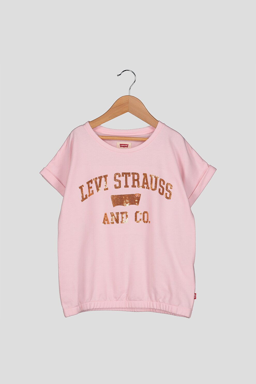 Levi's Kids, Tricou lejer cu terminatie elastica, Roz pastel/Auriu, 158 CM