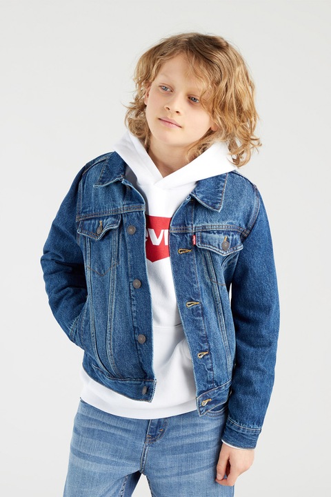 Levi's, Jacheta din denim, Alb optic/Bleumarin