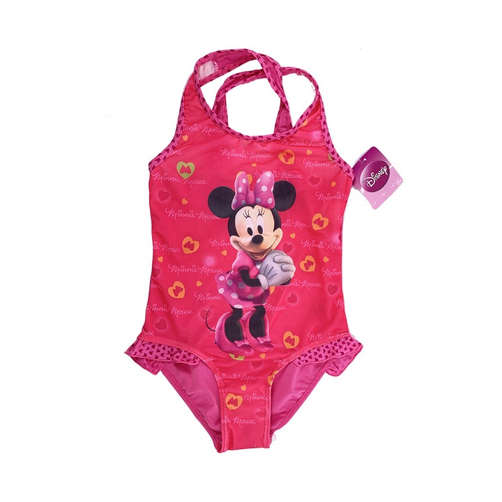 Costum de baie pentru fete, Disney, Poliamida, Model Minnie Mouse, 122 - 128 cm, 8 ani, Roz
