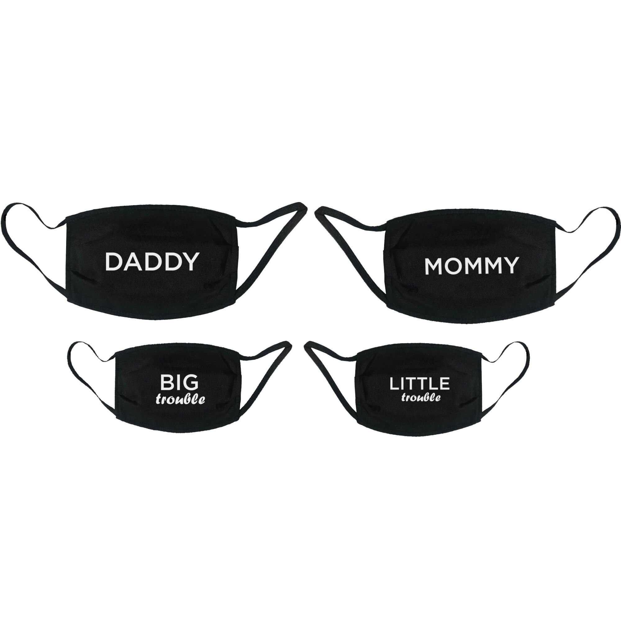 Set 4 masti personalizate reutilizabile, 2 Adulti+ 2 copii, din material textil, cu imprimeuri 