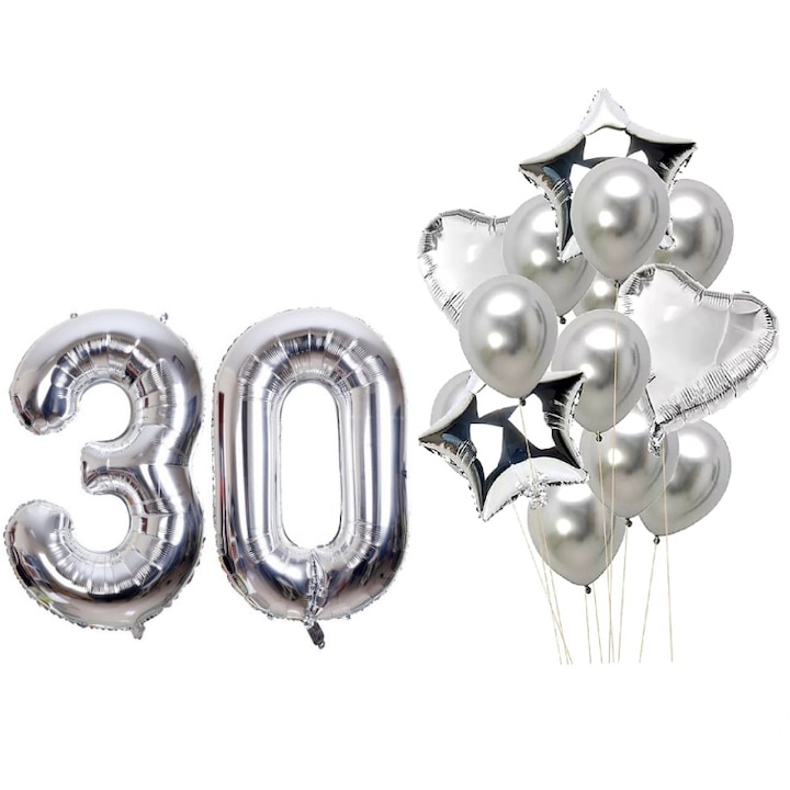 Комплект балони за 30 години юбилей, сребро, време е за парти