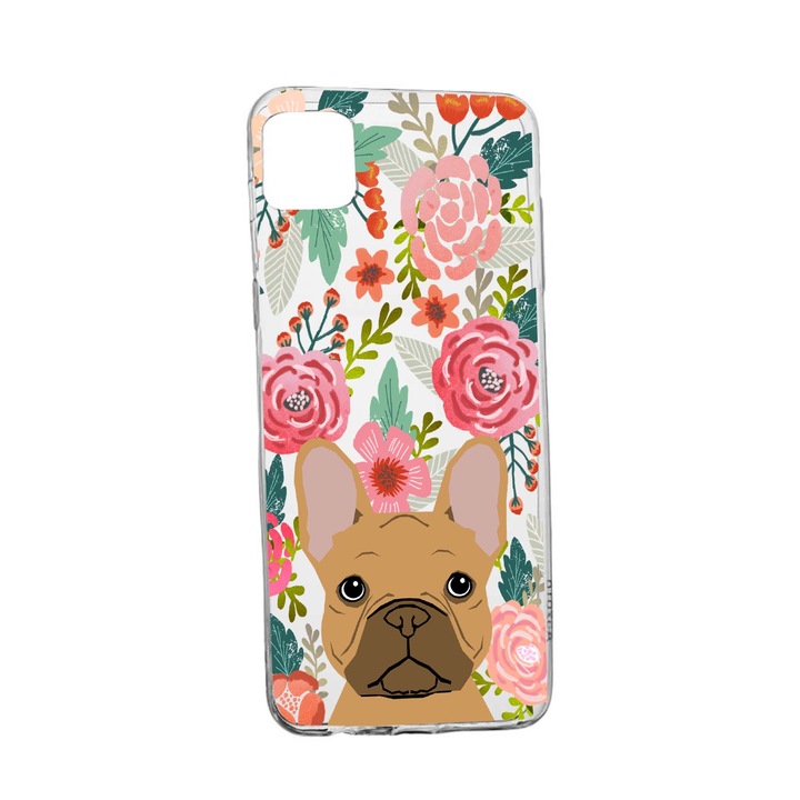 Husa Dog and Flowers, pentru Apple iPhone 12 Pro, rezistenta la uzura, anti-alunecare, din silicon Premium, 637
