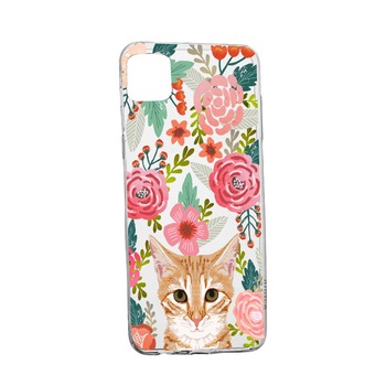 Husa Cat and Flowers, pentru Huawei P40 Pro, rezistenta la uzura, anti-alunecare, din silicon Premium, 638 Husa Cat and Flowers, pentru Huawei P40 Pro, rezistenta la uzura, anti-alunecare, din silicon Premium, 638