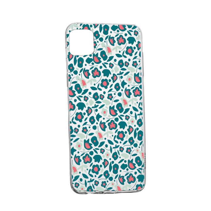 Husa Green Flowers Pattern, pentru Apple iPhone 12, rezistenta la uzura, anti-alunecare, din silicon Premium, 632