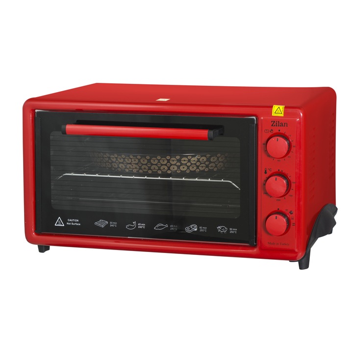 Zilan Elektromos sütő, ZLN-5648, 1800 W, 230 fokban állítható termosztát, 90 perces időzítő, 40 l, Nagy kapacitás, Tálcák mellékelve, Piros