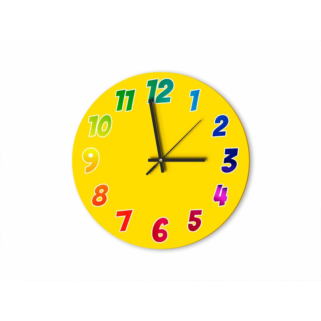 Ceas de perete, Folina, galben cu cifre colorate, 30 cm diametru