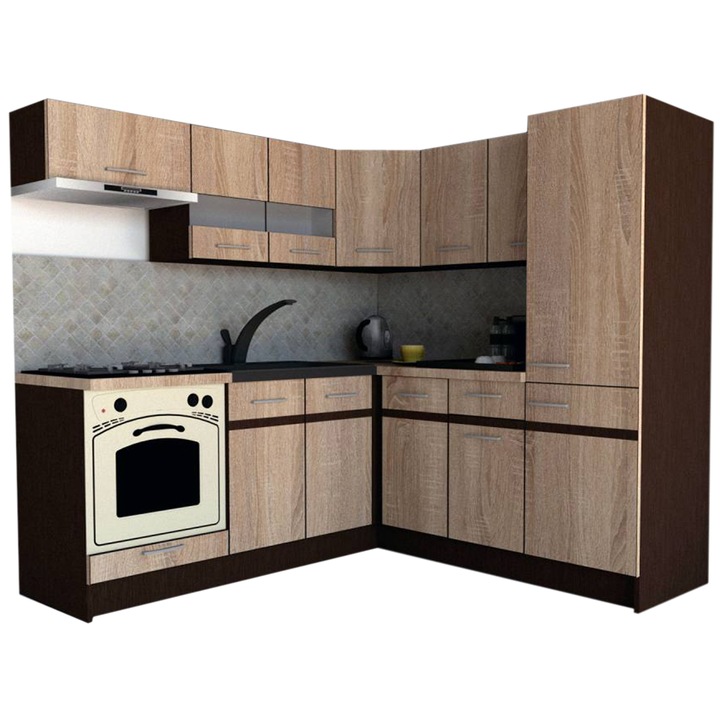 Set Bucatarie de Colt GENA NEW 9 DR. 190-200, Genarom, Cu Corp de Cuptor, Stejar Sonoma