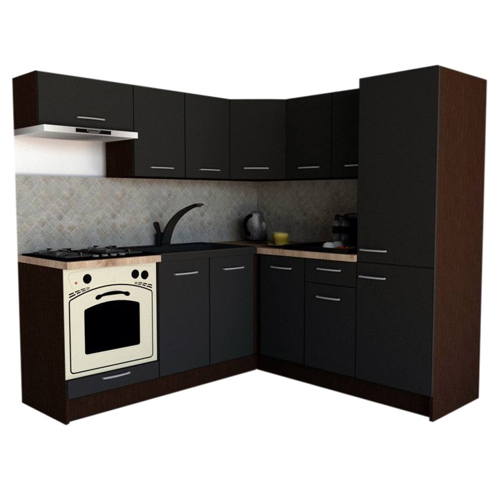 Set Bucatarie de Colt GENA NEW 9 DR. 190-200, Genarom, Cu Corp de Cuptor, Wenge / Decor 0164