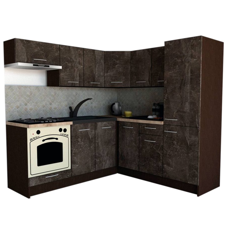 Set Bucatarie de Colt GENA NEW 9 DR. 190-200, Genarom, Cu Corp de Cuptor, Wenge / Decor 4299