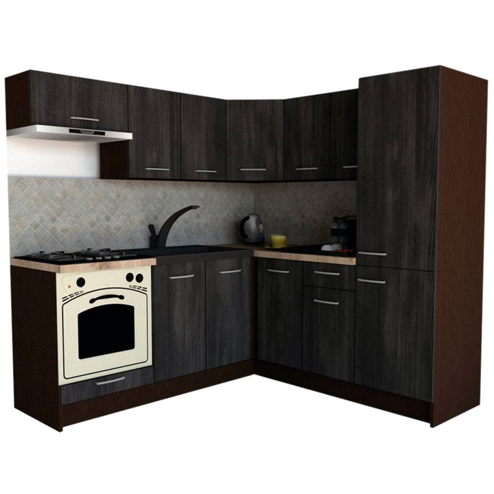 Set Bucatarie de Colt GENA NEW 9 DR. 190-200, Genarom, Cu Corp de Cuptor, Wenge / Decor 8509