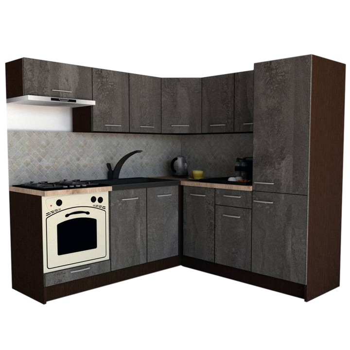 Set Bucatarie de Colt GENA NEW 9 DR. 190-200, Genarom, Cu Corp de Cuptor, Wenge / Decor K352