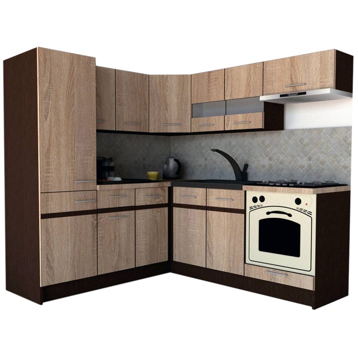 Set Bucatarie de Colt GENA NEW 9 ST. 190-200, Genarom, Cu Corp de Cuptor, Stejar Sonoma