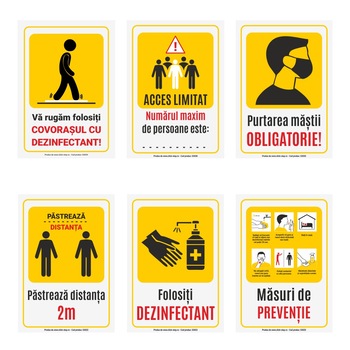 Pachet 6 autocolante masuri preventie 200x300mm Pachet 6 autocolante masuri preventie 200x300mm