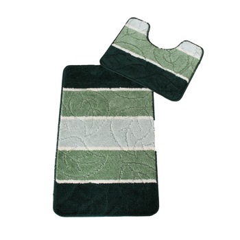 Set 2 covorase baie Basic Standard , 50x80cm/40x50cm, antiderapant, polipropilena, culoare verde degrade, model frunze, gramaj 800 g Set 2 covorase baie Basic Standard , 50x80cm/40x50cm, antiderapant, polipropilena, culoare verde degrade, model frunze, gramaj 800 g