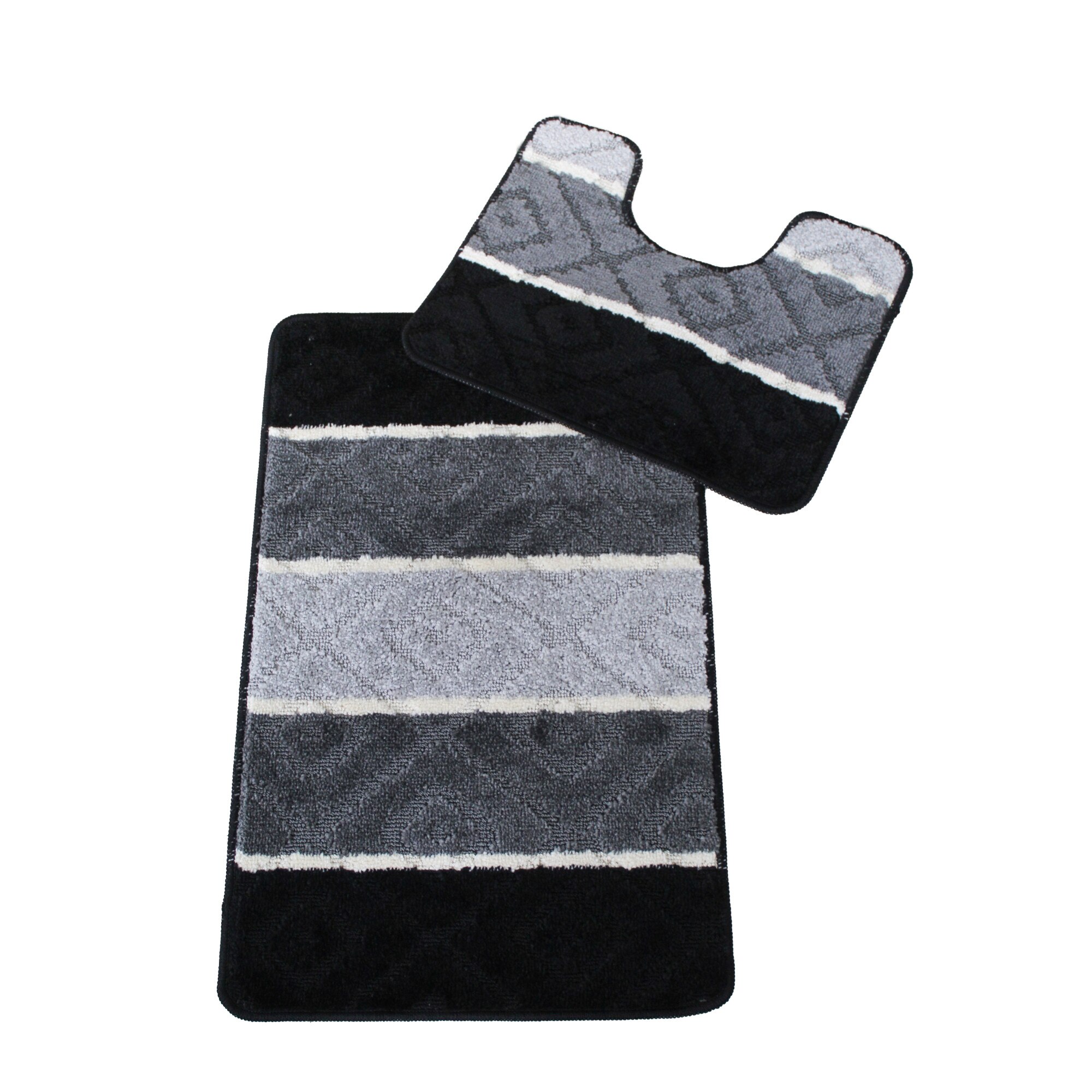 Set 2 covorase baie Basic Standard , 50x80cm/40x50cm, antiderapant, polipropilena, culoare negru degrade , model romburi, gramaj 800 g