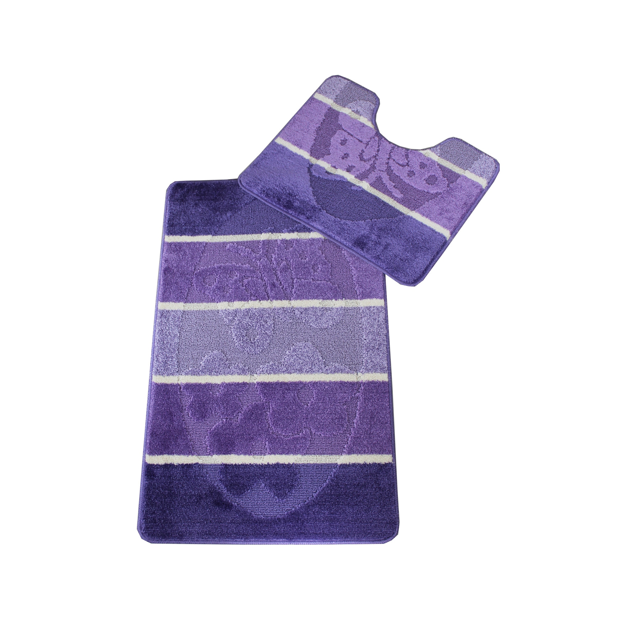 Set 2 covorase baie Basic Standard , 50x80cm/40x50cm, antiderapant, polipropilena, culoare mov degrade , model fluturi, gramaj 800 g