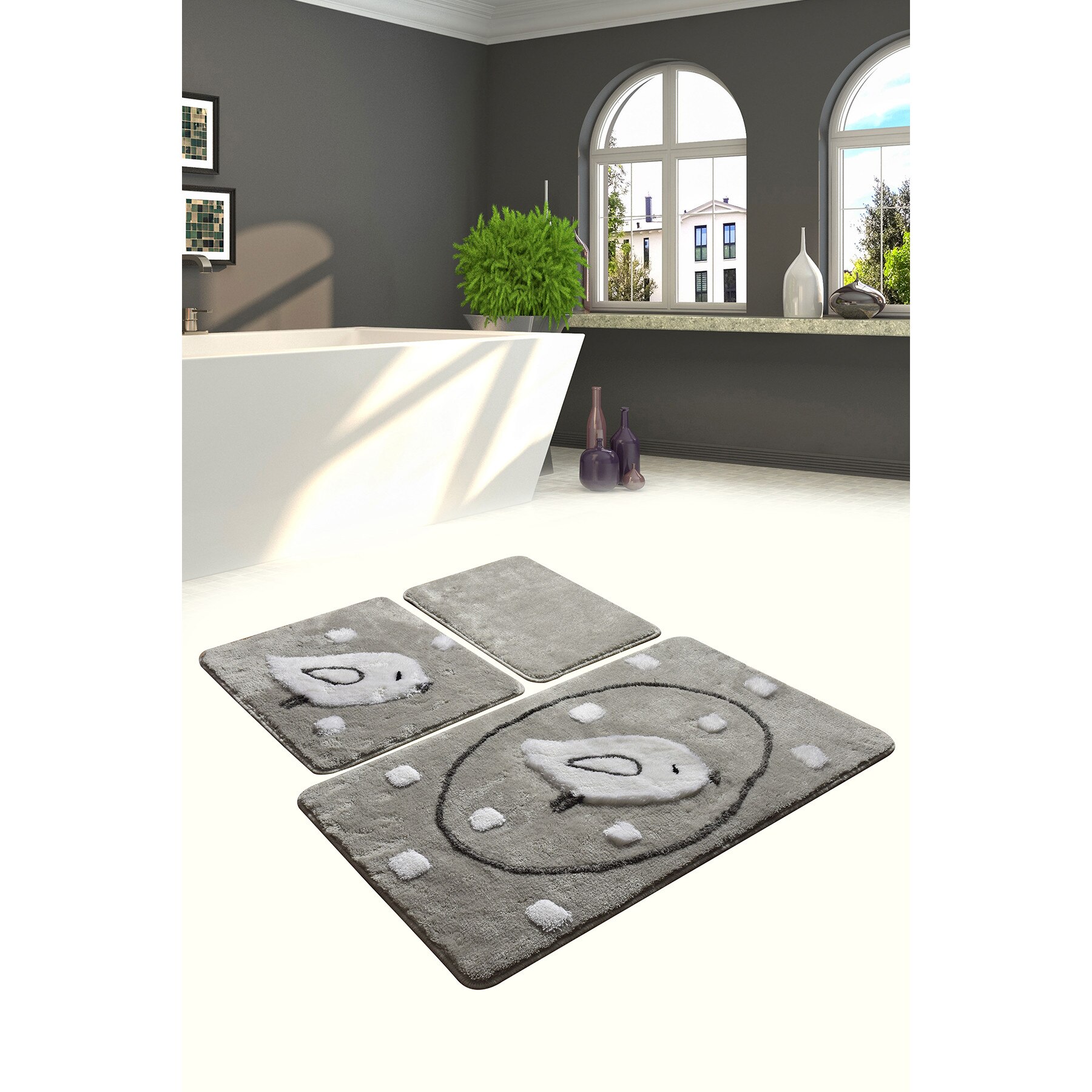 Set 3 Covorase de baie, Birdie Gri, Chilai Home