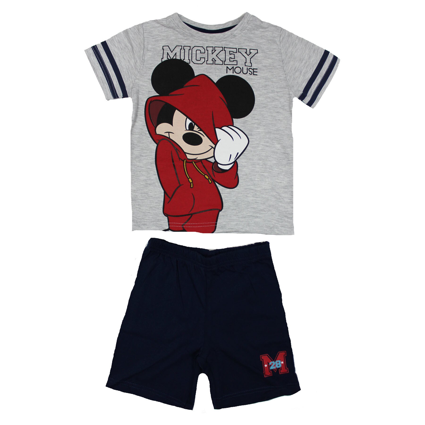Pijama, maneca scurta, Mickey 28, gri cu bluemarin