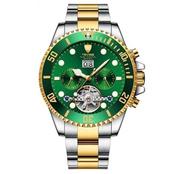 Ceas mecanic automatic barbatesc Tevise, Ziua saptamanii, Ziua lunii, Indici luminosi, Auto data, Otel inoxidabil, Argintiu verde Ceas mecanic automatic barbatesc Tevise, Ziua saptamanii, Ziua lunii, Indici luminosi, Auto data, Otel inoxidabil, Argintiu verde