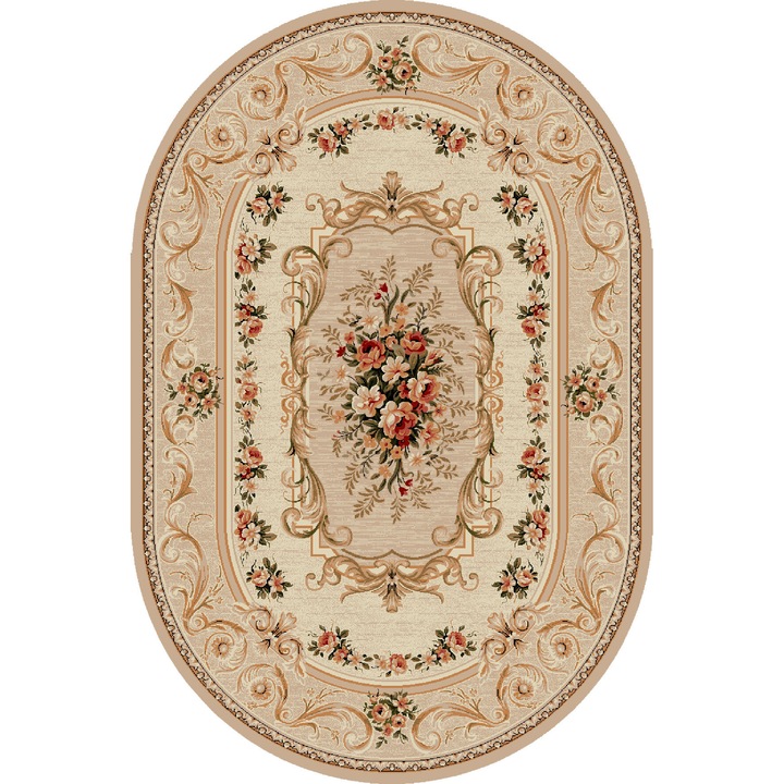 Klasszikus szőnyeg, Lotos 535, bézs/krém, ovális, 150x230 cm, 1800 gr/m2