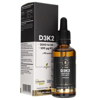 Supliment alimentar Vitamina D3 Premium 2000IU + K2 MenaQ7 Vegan Aura Herbals, 50 ml picaturi Supliment alimentar Vitamina D3 Premium 2000IU + K2 MenaQ7 Vegan Aura Herbals, 50 ml picaturi