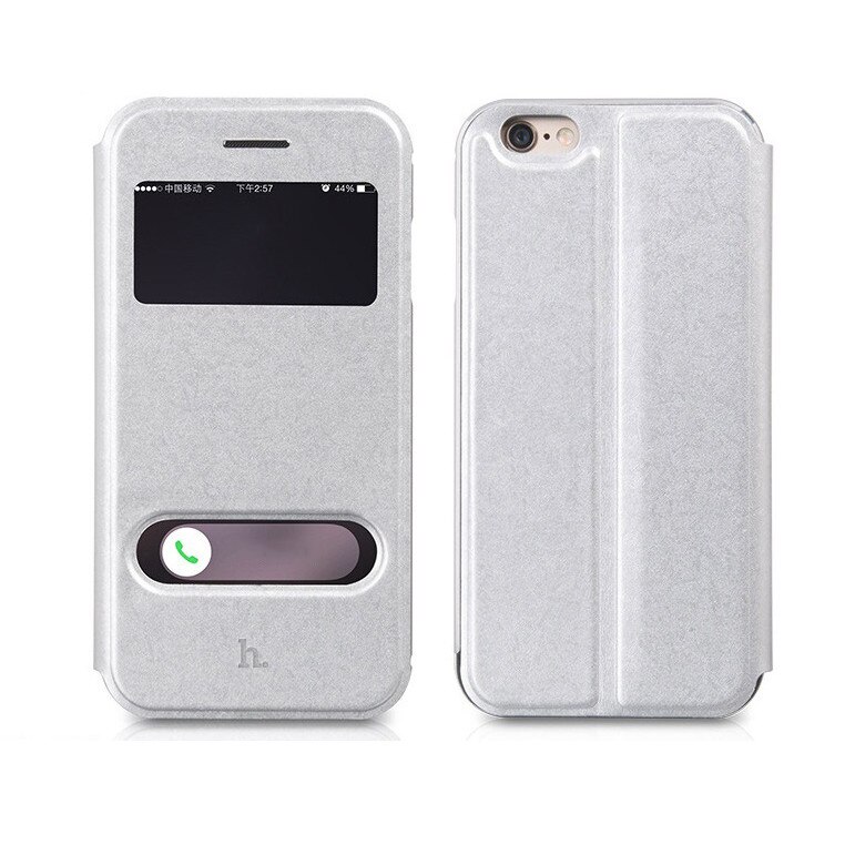 Husa iPhone 6 / 6s - HOCO, slim piele + aluminiu, 2 in 1, tip carte + bumper, Silver