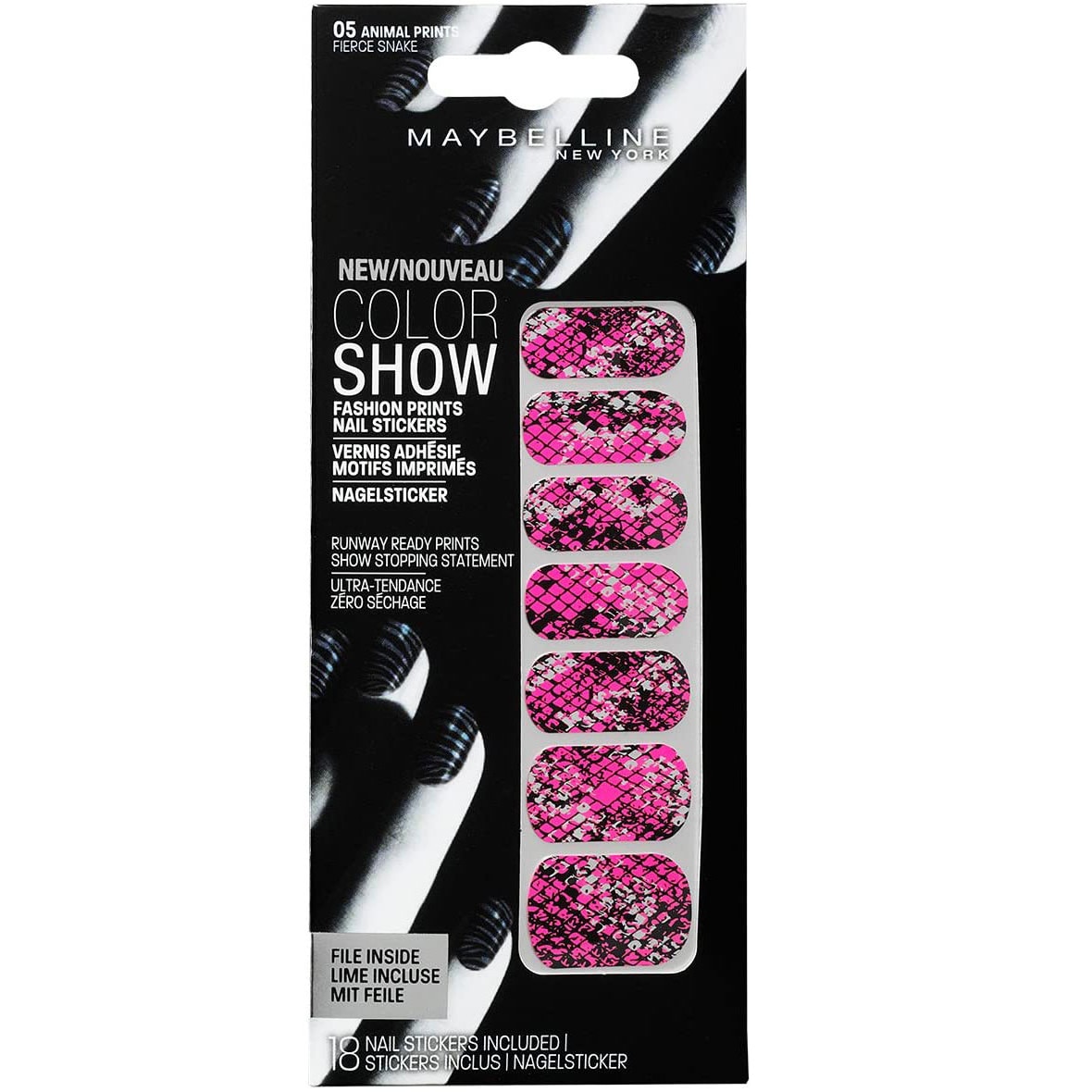 Stickere unghii Maybelline New York COLOR SHOW Fashion Prints, 05 Fierce Snake, 18 bucati