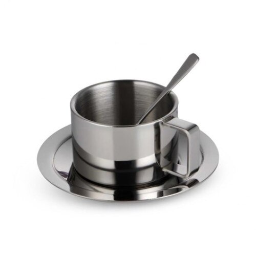 Cana din inox cu farfurie si lingura, Victor V-CFMS2, 200 ml