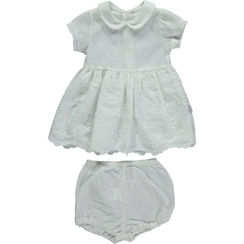 Set 2 piese cu rochie si chilotei de bumbac, fete, Bebetto, Trio Rose, Ecru
