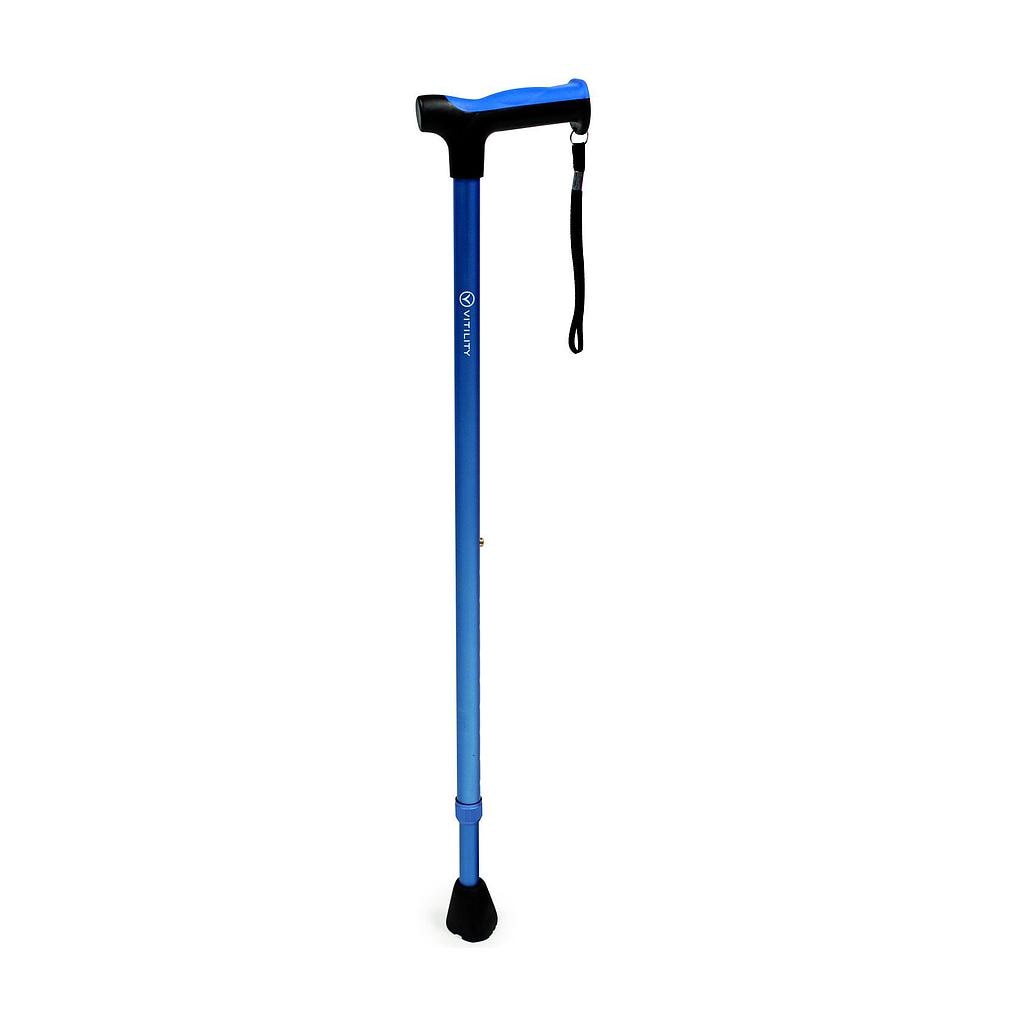 Baston din aluminiu, reglabil, ultrausor, curelusa, albastru Vitility
