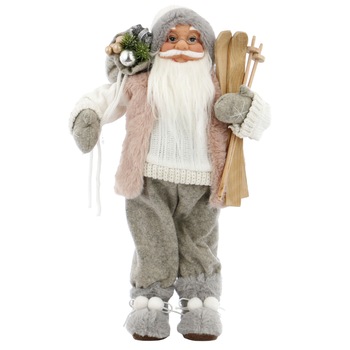 Mos Craciun Kring, cu schiuri si sac de cadouri 46 cm, Roz/Alb Mos Craciun Kring, cu schiuri si sac de cadouri 46 cm, Roz/Alb