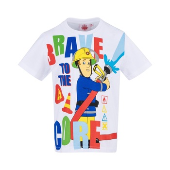 Tricou Pompierul Sam alb imprimat Tricou Pompierul Sam alb imprimat