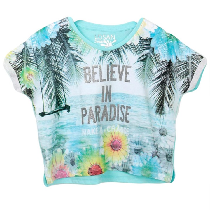 Tricou fete Losan Believe in Paradise, Turcoaz