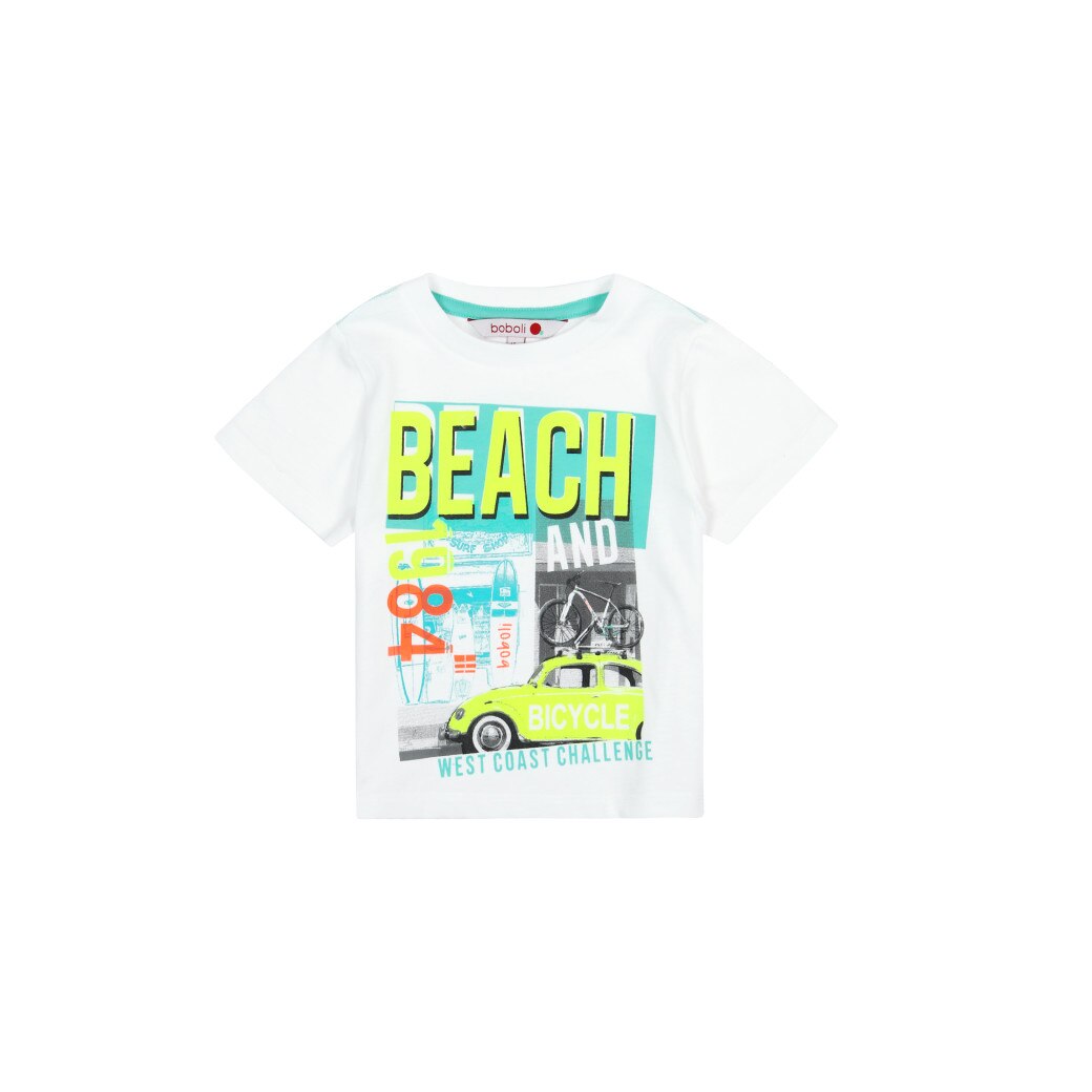 Tricou alb cu maneca scurta Beach, Boboli, baieti