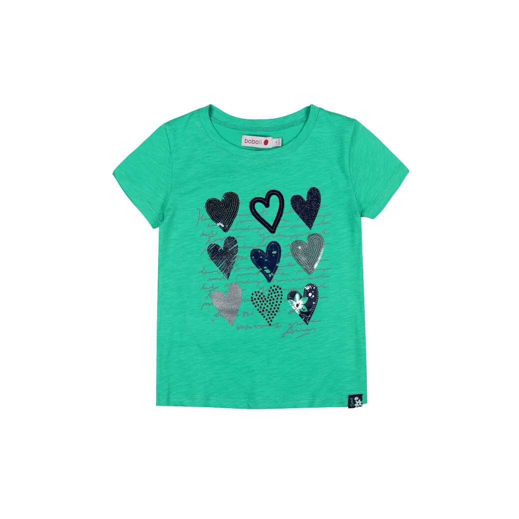 Tricou turcoaz cu maneca scurta si inimi, Boboli, fete