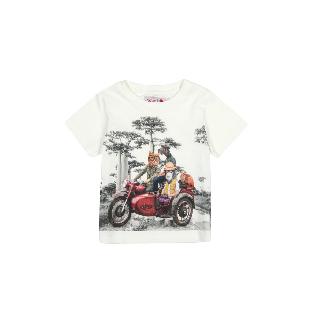 Tricou alb cu maneca scurta si imprimeu, Boboli, baieti